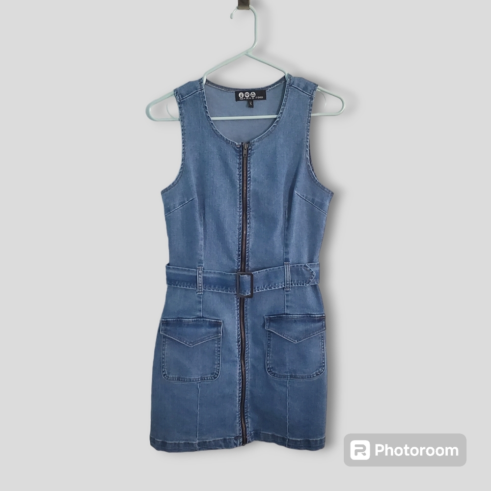 Rewash denim zip-up belted dress, size S